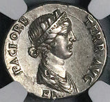 69 NGC Ch VF Star Vespasian Denarius Roman Empire Rare Ephesus Pax Bust (24120503C)