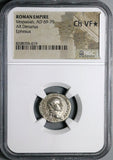69 NGC Ch VF Star Vespasian Denarius Roman Empire Rare Ephesus Pax Bust (24120503C)