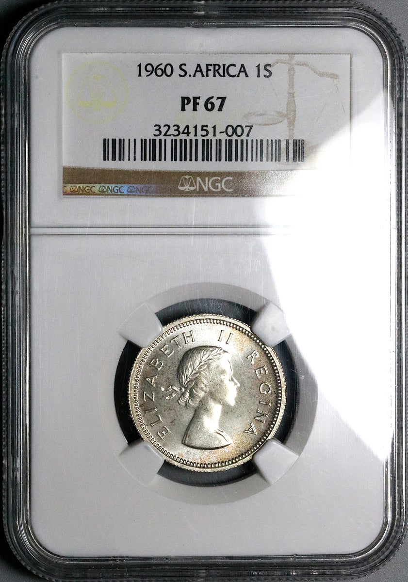 1960 NGC PF 67 South Africa Proof 1 Shilling 3k Silver Coin
