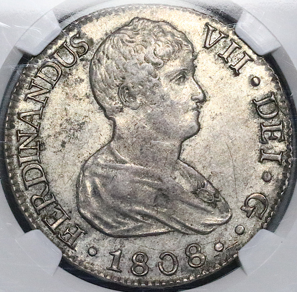 1808-S NGC AU 58 Spain 8 Reales Ferdinand VII Seville Mint Silver