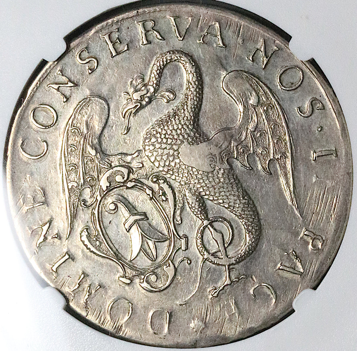 1741 NGC XF Basel Thaler Dragon City View Swiss Canton Silver Coin