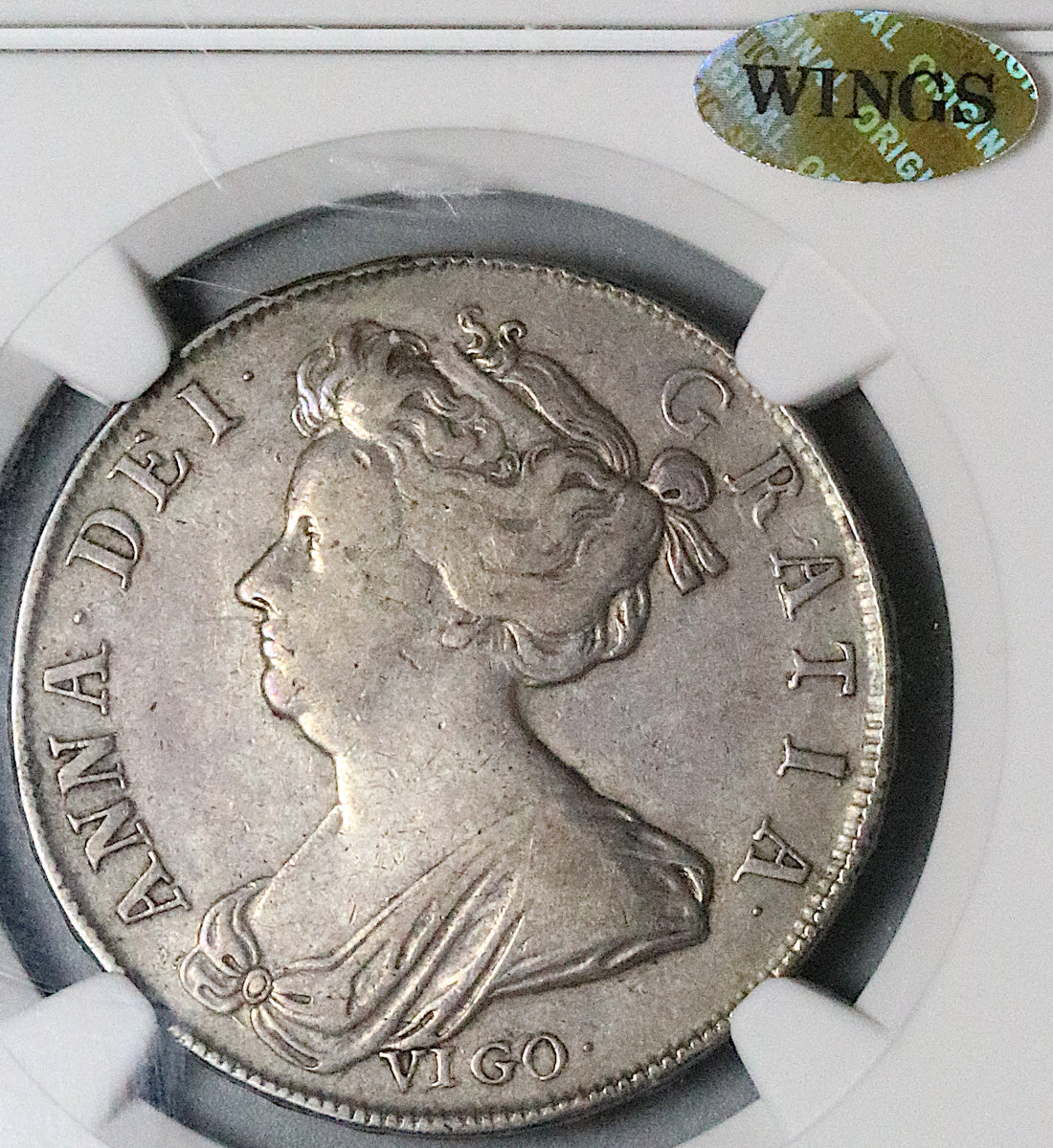 1703 NGC VF 35 Anne Vigo 1/2 Crown WINGS Great Britain England