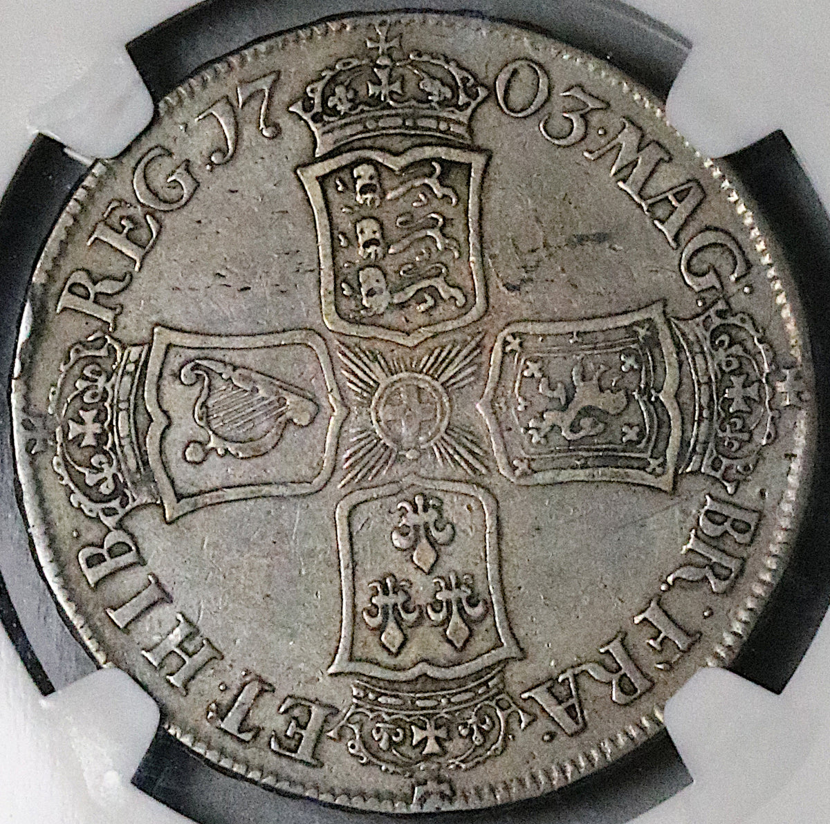 1703 NGC VF 35 Anne Vigo 1/2 Crown WINGS Great Britain England