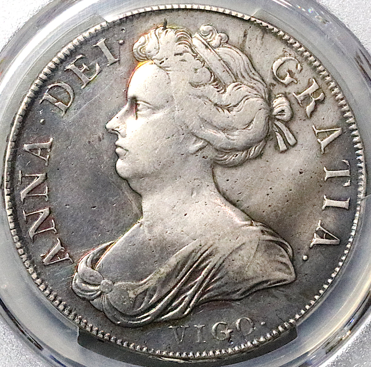 相場60-90万円　1703年VIGO ENGLAND CROWN銀貨 1703 PCGS VF Anne Vigo Crown Great Britain England Treasure Coin