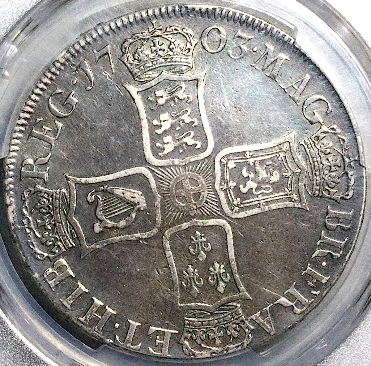 1703 PCGS VF Anne Vigo Crown Great Britain England Treasure Coin