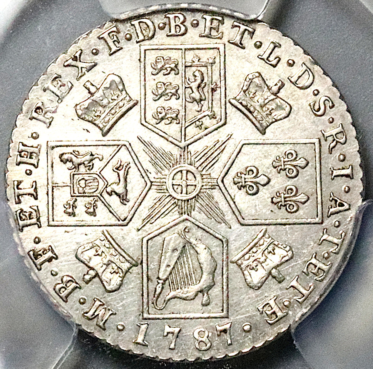 1787 PCGS AU 58 George III Shilling No Hearts Great Britain Silver