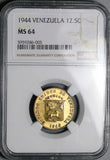 1944 NGC MS 64 Venezuela 12 1/2 12.5 Centimos Horse Mint State Coin (25061503C)