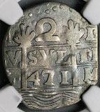 471 NGC VF Macuquina 2 Reales Venezuela Royalist Republican Rare Coin (24111002D)