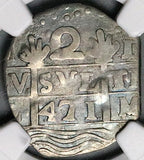 471 NGC VF Macuquina 2 Reales Venezuela Royalist Republican Rare Coin (24111002D)