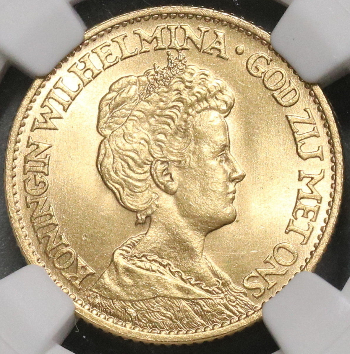 1912 NGC MS 64 Netherlands Gold 10 Gulden Wilhelmina Coin