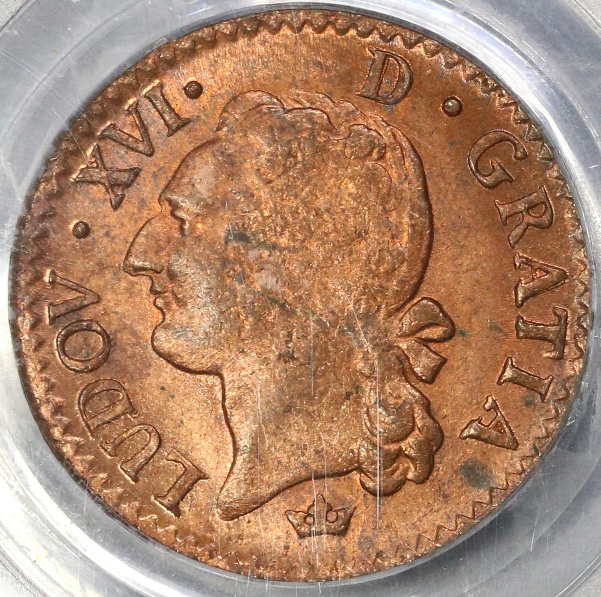 1789-M PCGS MS 63 Louis XVI France 1/2 Sol Toulouse Mint Red/Brown