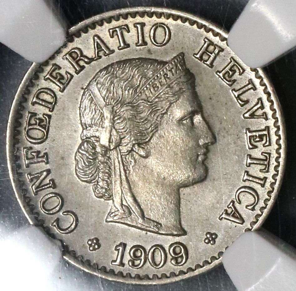 1909 NGC MS 64 SWITZERLAND 5 Rappen BU Swiss Coin (18091505C