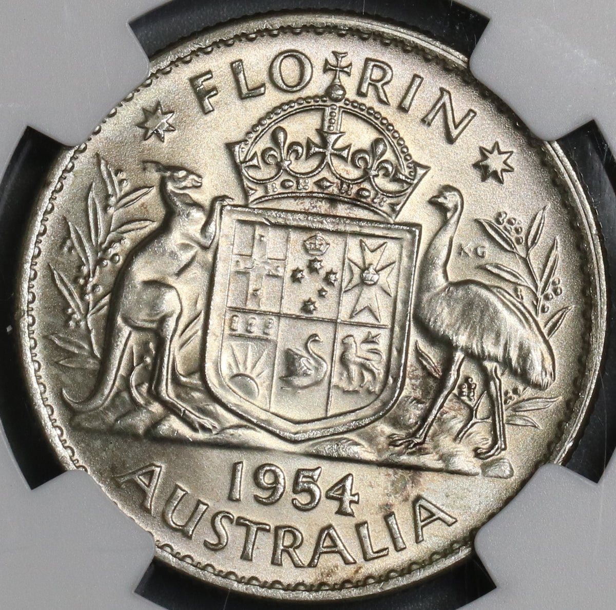 1954 NGC MS 63 Australia Silver Florin Shield Reverse Coin