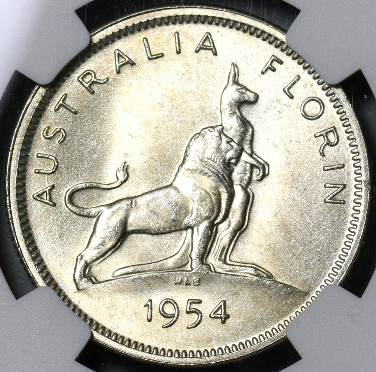 1954 NGC MS 64 Australia Silver Florin Royal Visit Kangaroo Lion