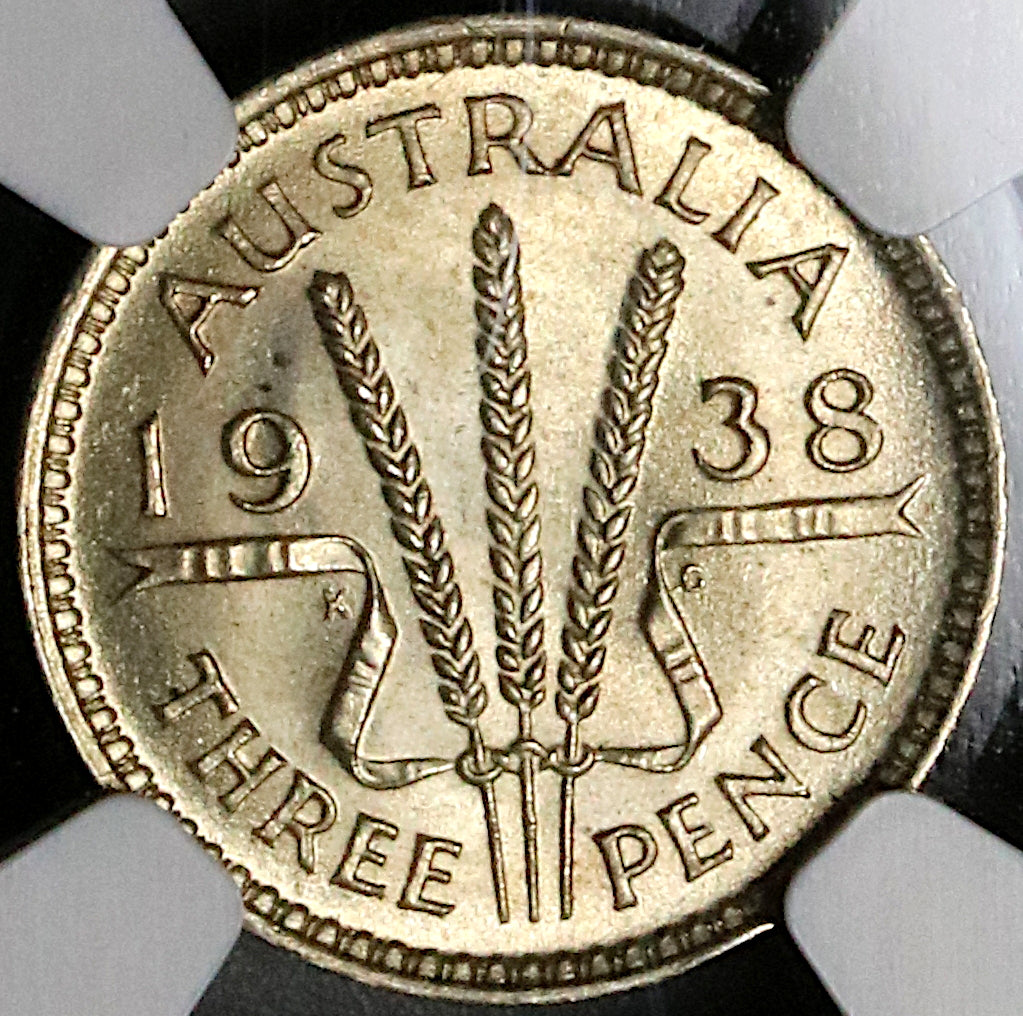 1938 NGC MS 64 Australia 3 Pence George VI Sterling Silver Coin