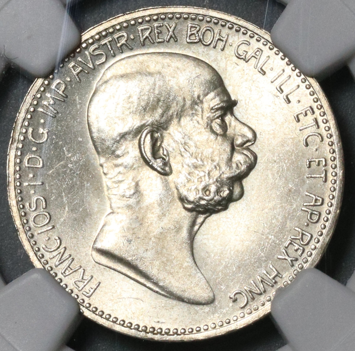1908 NGC MS 65+ Austria 1 Corona Silver Franz Joseph 60th Coin