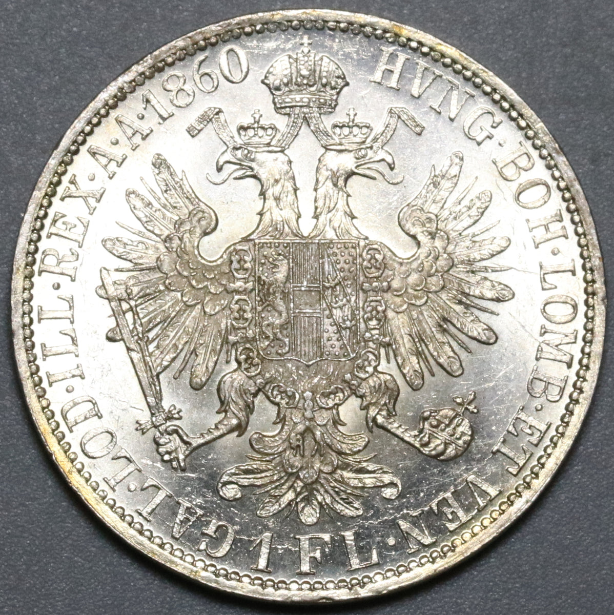 1860-A Austria 1 Florin BU Franz Joseph Vienna Mint Silver Coin