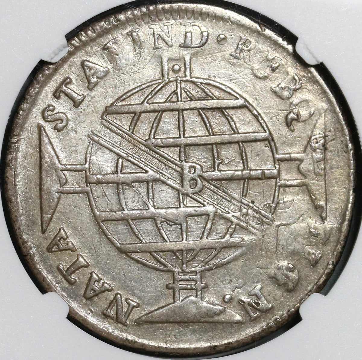 1814-B NGC XF Det Brazil 960 Reis Overstruck Peru 8 Reales 1805