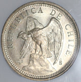 1927-SO NGC MS62 Chile Silver Five Pesos Condor Bird Coin (20110602C)