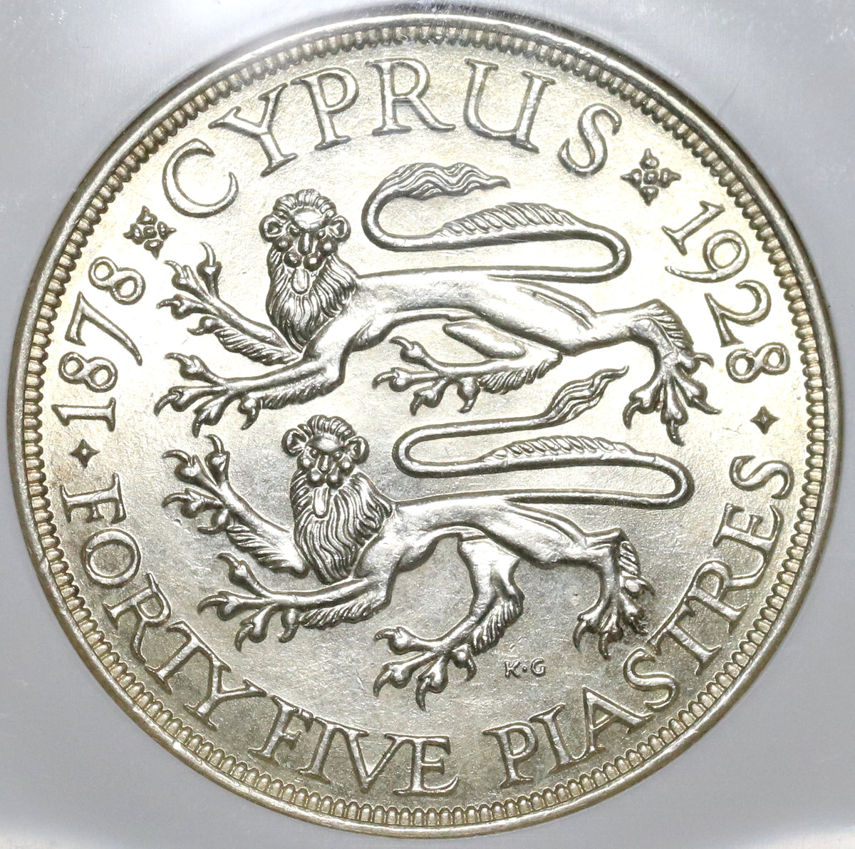 キプロス 1928年 45ピアストル銀貨 PROOF ジョージ5世 NGC認証 JCC | ジャパンコインキャビネット / キプロス 1928年 45ピアストル