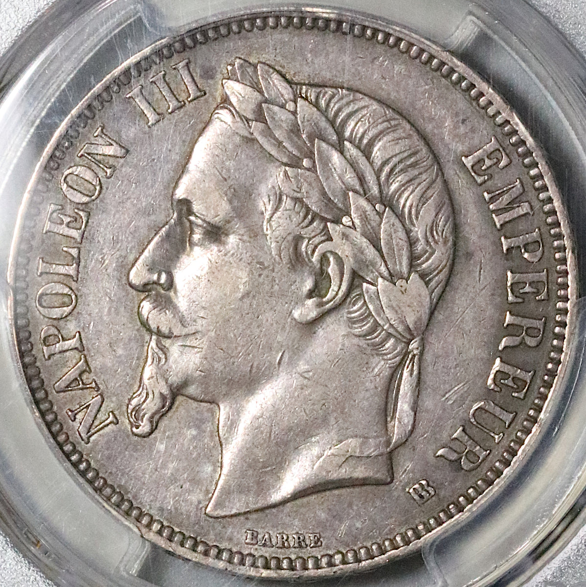 1868-BB PCGS XF 40 France 5 Francs Napoleon III Strasbourg Silver