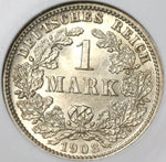 1908-J NGC MS 62 Germany 1 Mark Rare Hamburg Mint State Silver Coin POP 1/1 (20050301C)