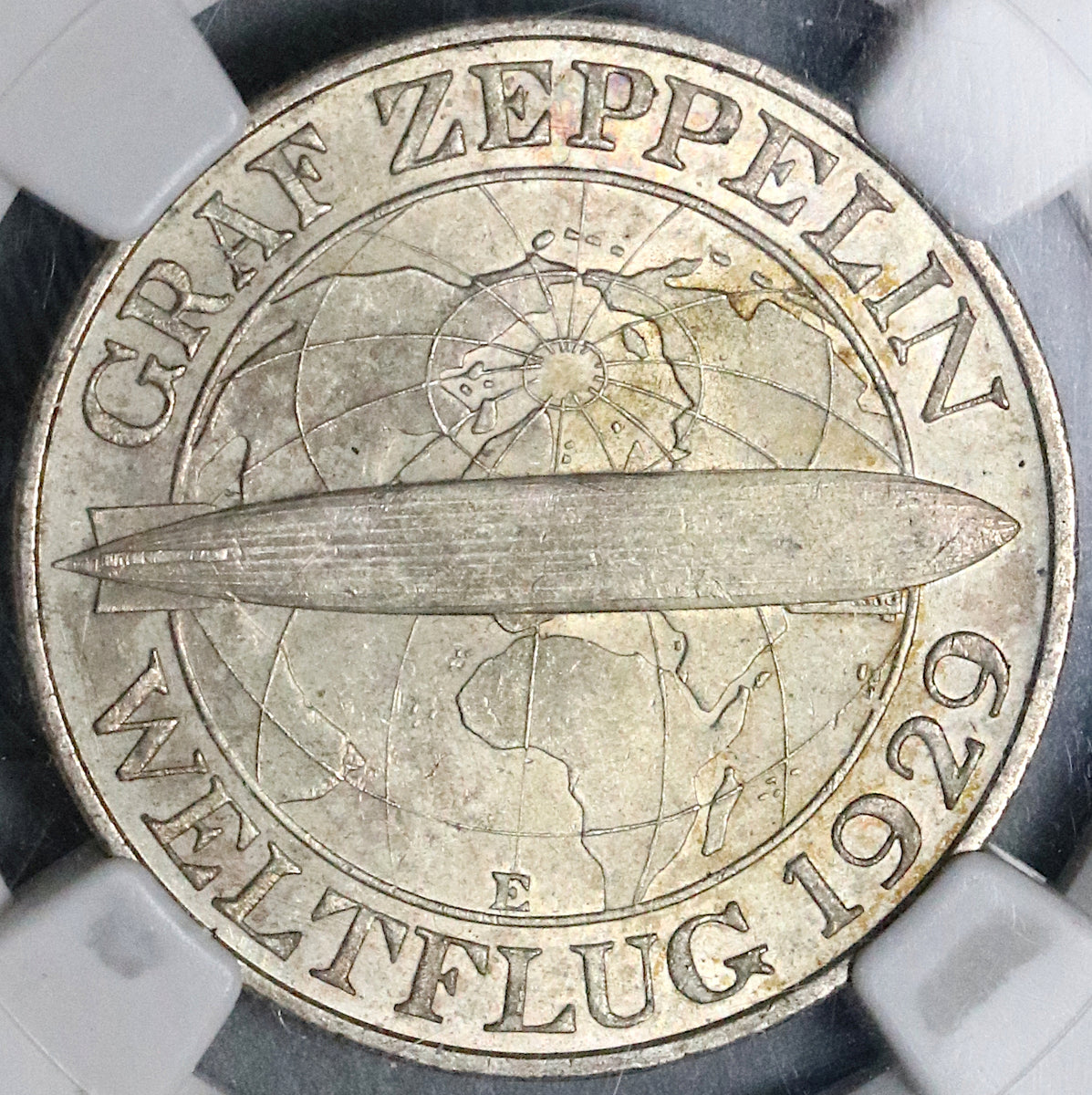1930-E NGC MS 64 Germany 3 Mark Zeppelin World Flight Silver Coin
