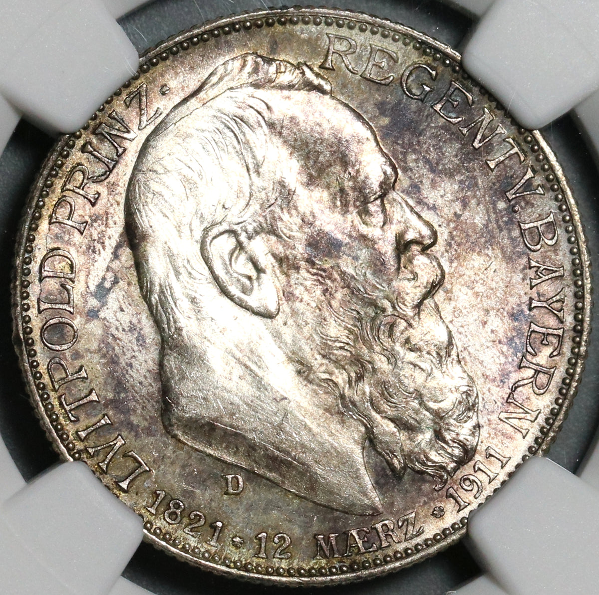 1911-D NGC MS 62 Bavaria Silver 2 Mark Luitpold German State Coin