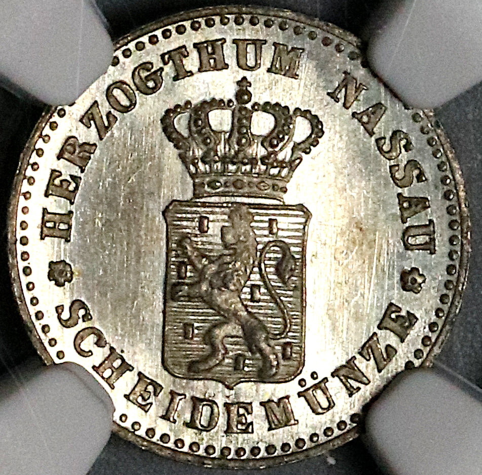 1861 NGC MS 64 Nassau 1 Kreuzer Mint Error German State Silver