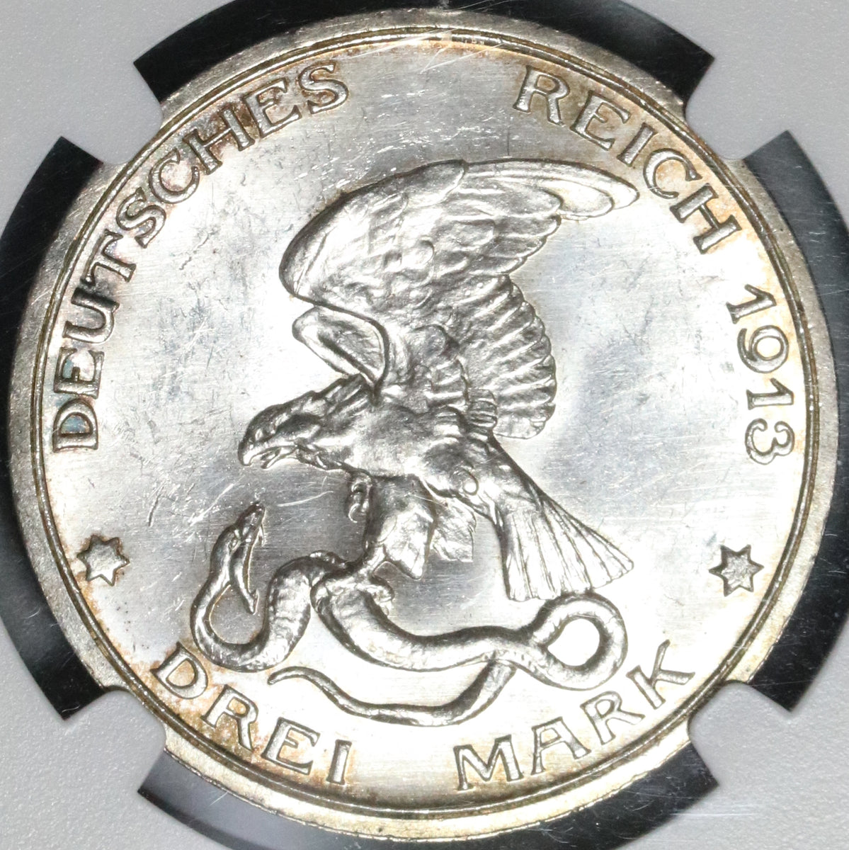 1913 NGC MS 64 Prussia 3 Mark Napoleon Defeat German Silver Coin