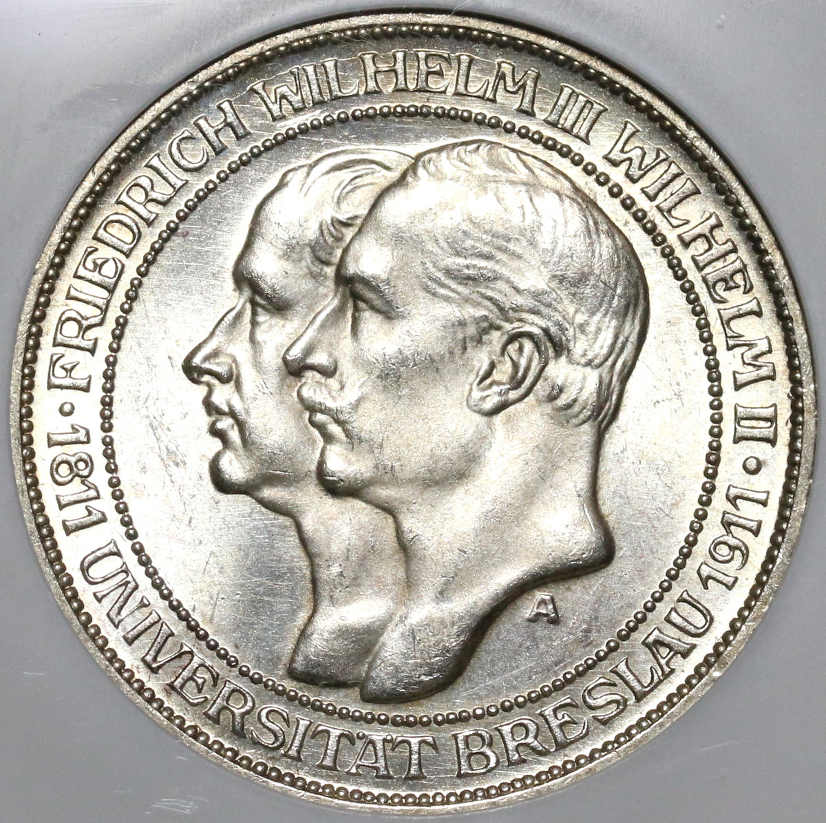 1911 NGC MS 64 Prussia 3 Mark Breslau University German Silver