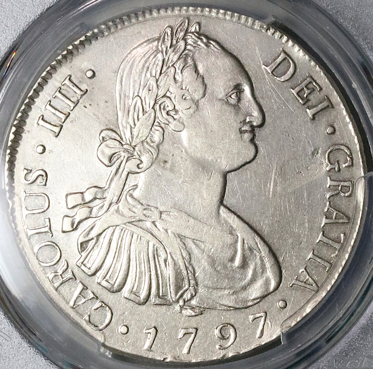 1797/6 PCGS AU Guatemala 8 Reales Spain Colony Charles IV Overdate Coin  (23010602D