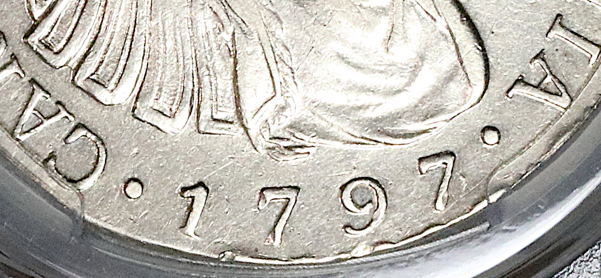 1797/6 PCGS AU Guatemala 8 Reales Spain Colony Charles IV Overdate Coin  (23010602D