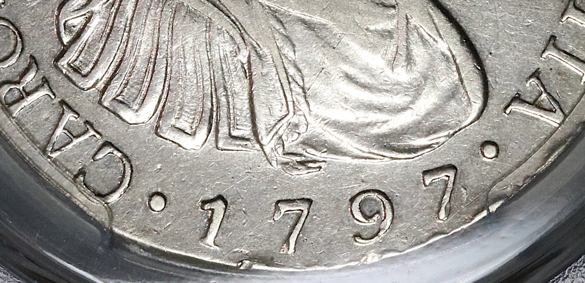 1797/6 PCGS AU Guatemala 8 Reales Spain Colony Charles IV Overdate Coin  (23010602D