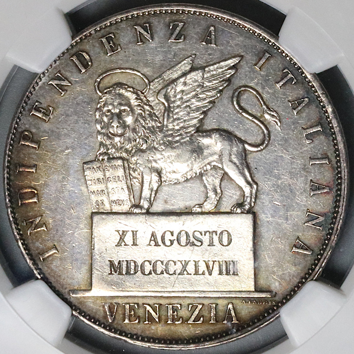 1848 NGC XF 45 Venice 5 Lire Italy State Lion Revolution