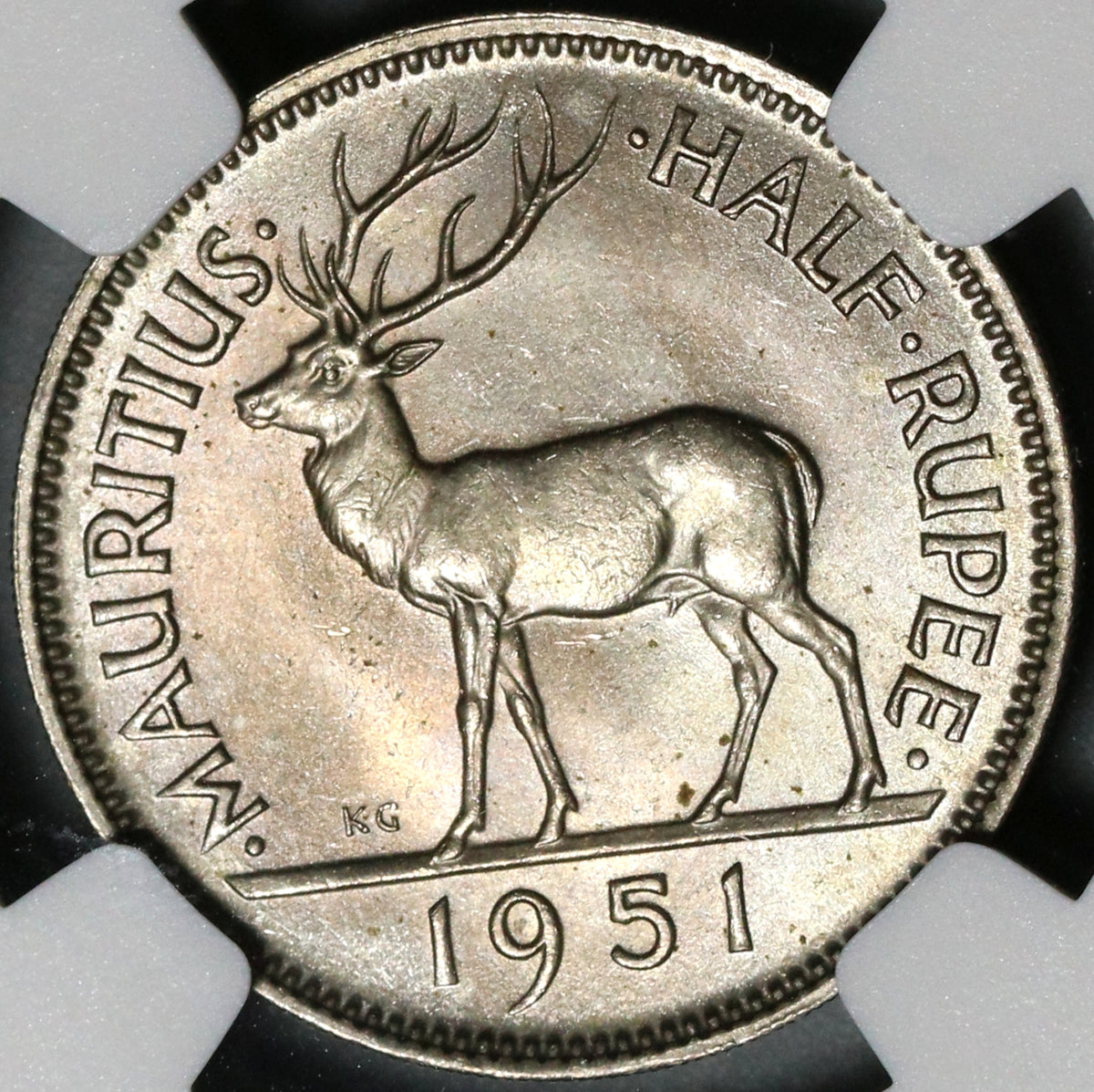 1951 NGC MS 64 Mauritius George VI 1/2 Rupee Stag Britain Empire