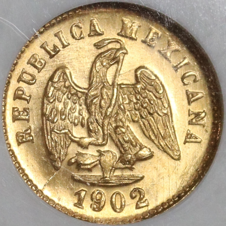 テストプレス バージョン#1 Peso Neto 1902-Mo NGC MS 66 Mexico Gold 1 Peso Gem Mint State Coin