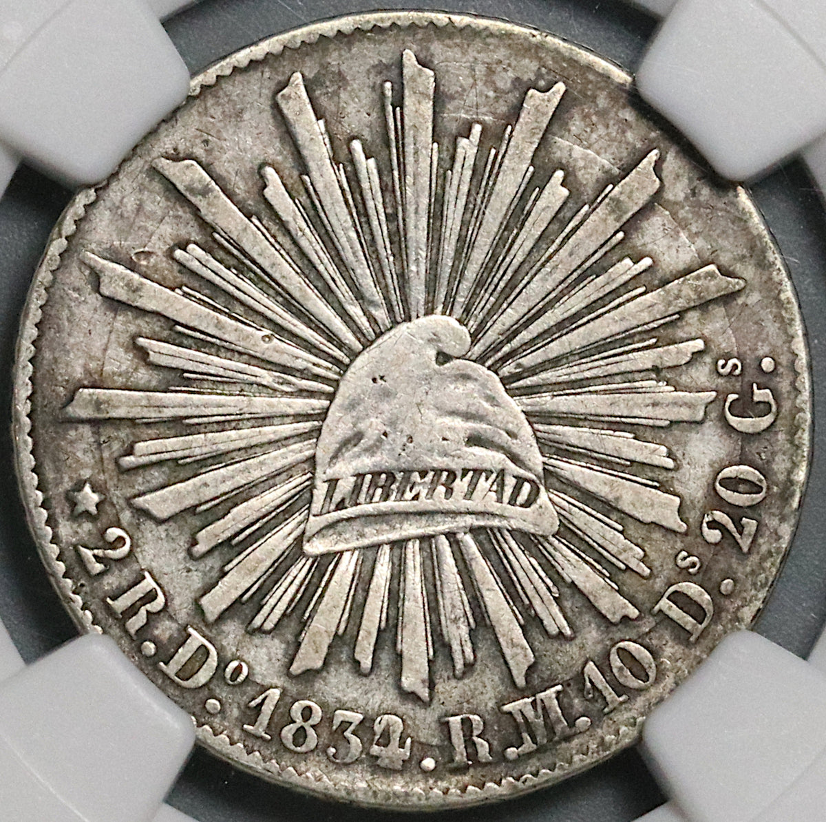 1834/2-Do NGC VF 25 Mexico 2 Reales Durango Mint Overdate Silver