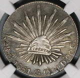 1851-Mo NGC AU Det Mexico City 2 Reales Rare Cap Rays Silver Coin (21100904C)
