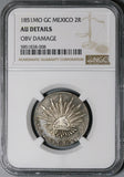1851-Mo NGC AU Det Mexico City 2 Reales Rare Cap Rays Silver Coin (21100904C)