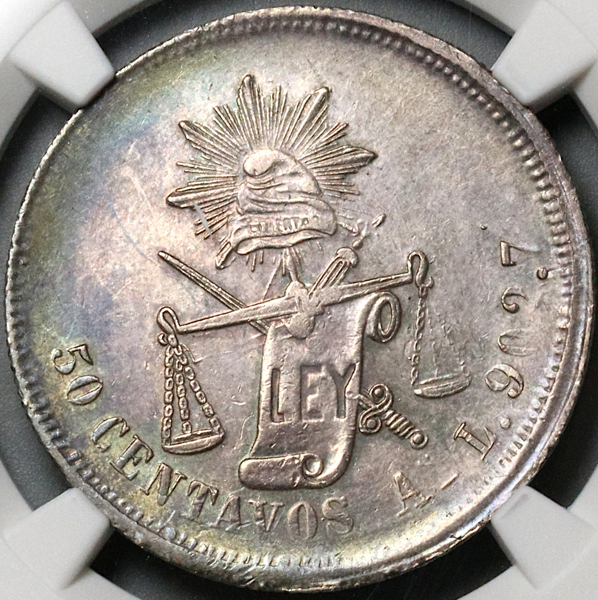 1876-As NGC AU Mexico 50 Centavos Alamos Mint Balance Scale Silver