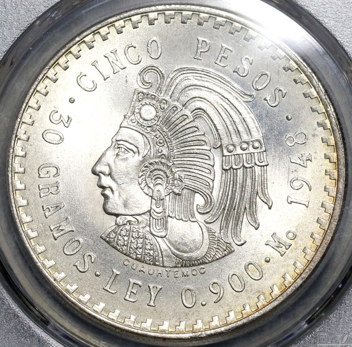 1948 PCGS MS 67 Mexico 5 pesos Cuauhtemoc Silver Aztec Emperor