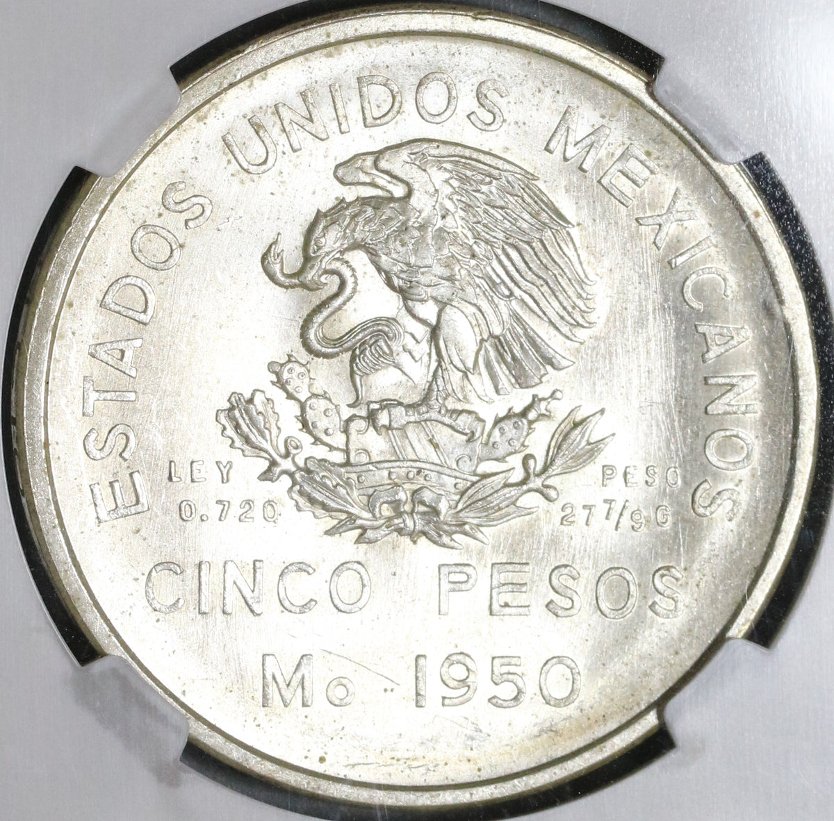 1950 NGC MS 64 Mexico 5 Pesos Southern Railroad Silver Train