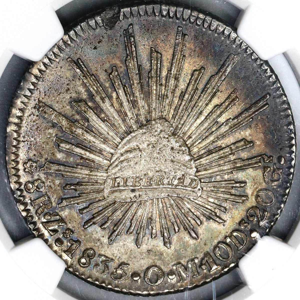 ペインテッドレディ　8号　モスポール 1835-Zs NGC MS 62 Mexico 8 Reales Zacatecas Mint Cap Rays Silver