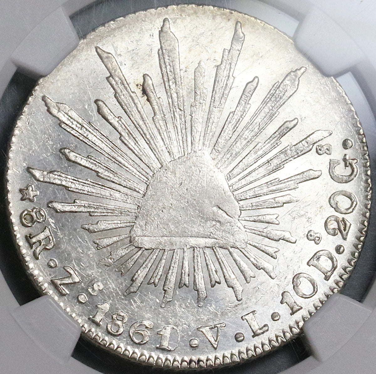 玖月 1861/0-Zs NGC MS 61 Mexico 8 Reales Zacatecas Overdate Mint State