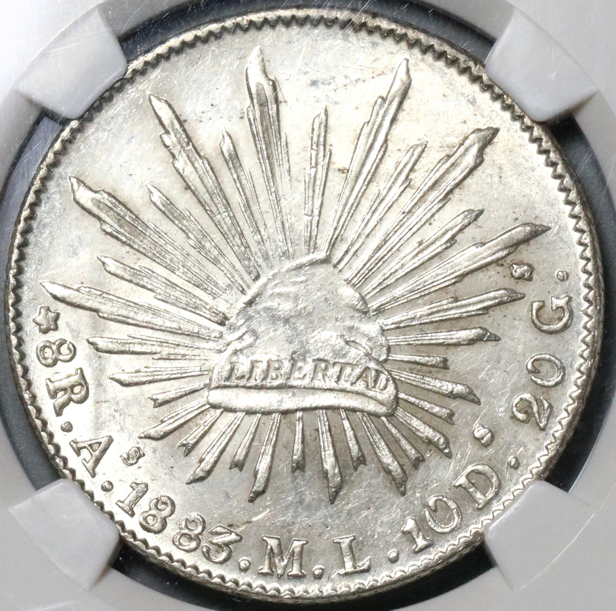 1883-As NGC MS 62 Mexico 8 Reales Rare Alamos Mint State Silver