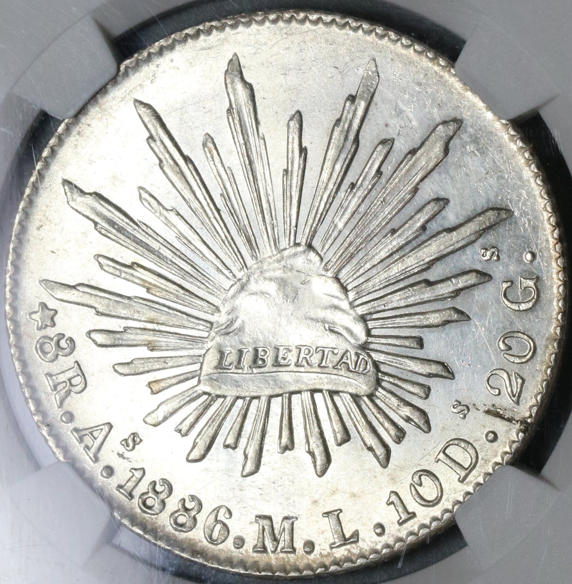 1886-As NGC MS 62 Mexico 8 Reales Rare Alamos Silver Coin POP 2/1
