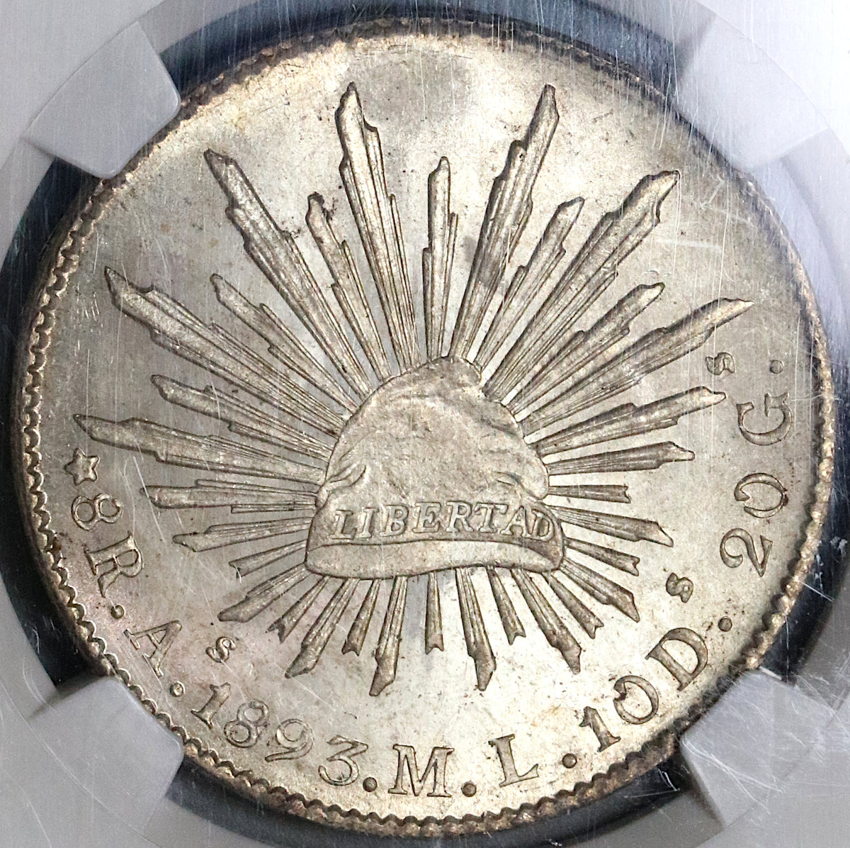 1893-As NGC MS 64 Mexico 8 Reales Rare Alamos Mint State