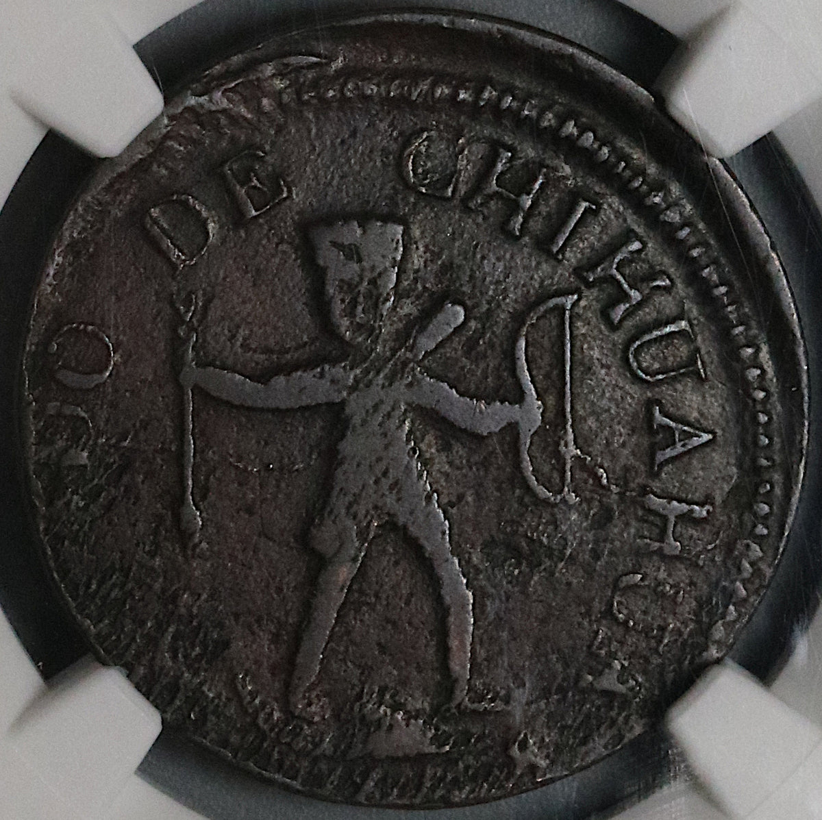 1855 NGC VF 35 Mexico Chihuahua 1/4 Real Un Quarto Bow Arrow Coin