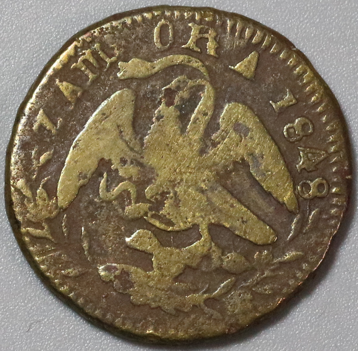 1848 Zamora 1/8 Real Mexico Fine Un Octavo Brass Local Coin